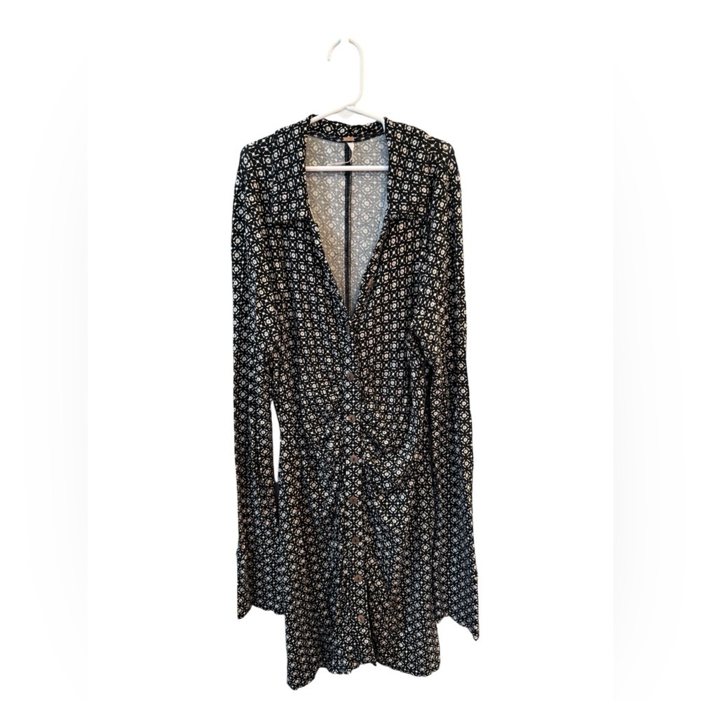 Free People Shayla Black White Retro Ruched Spring Mini Dress M y2k 90s - Picture 7 of 11